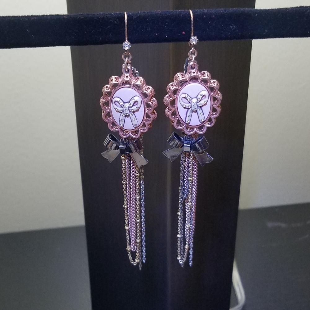 Betsey Johnson Bow Cameo Earrings
